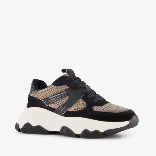 Dames dad sneakers zwart beige