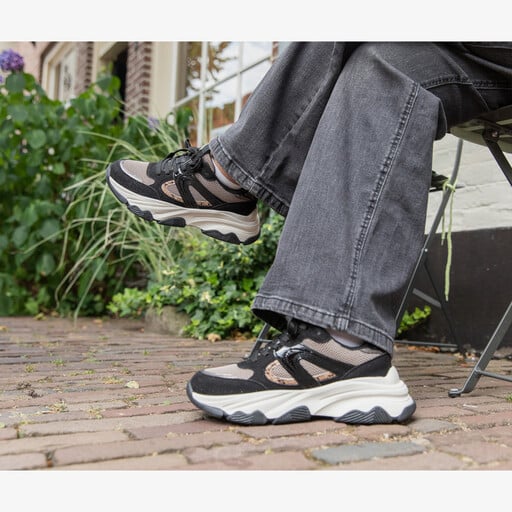 Dames dad sneakers zwart beige
