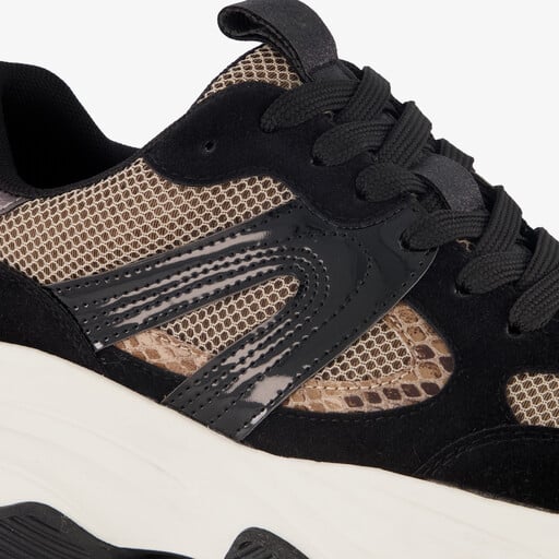 Dames dad sneakers zwart beige