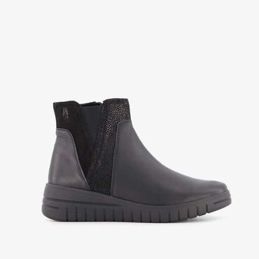 Leren dames enkellaarsjes zwart