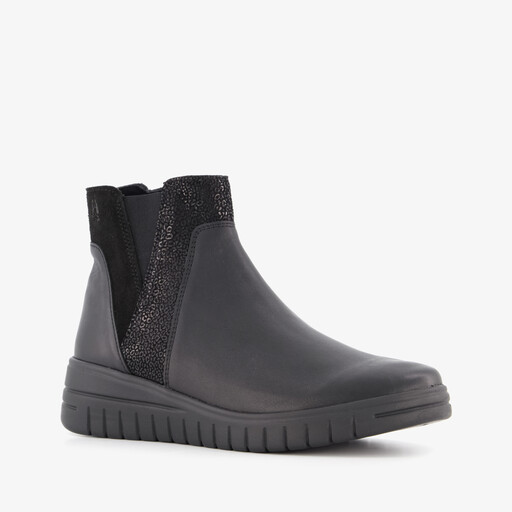 Leren dames enkellaarsjes zwart