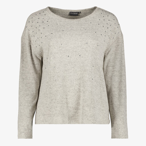 Dames trui met strass steentjes grijs