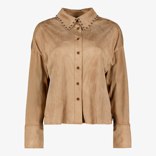 Dames blouse met studs camel