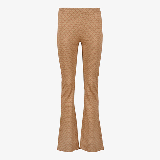 Dames flared broek met print en glitters beige goud