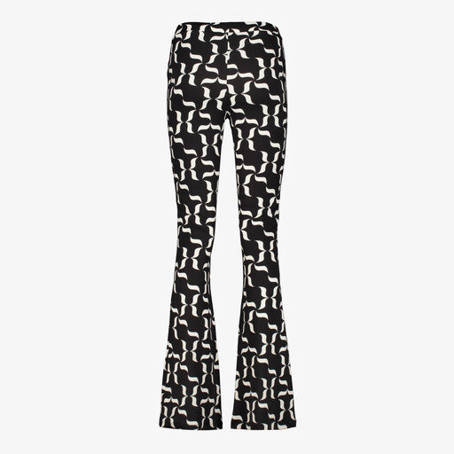 Dames flared broek met print zwart wit