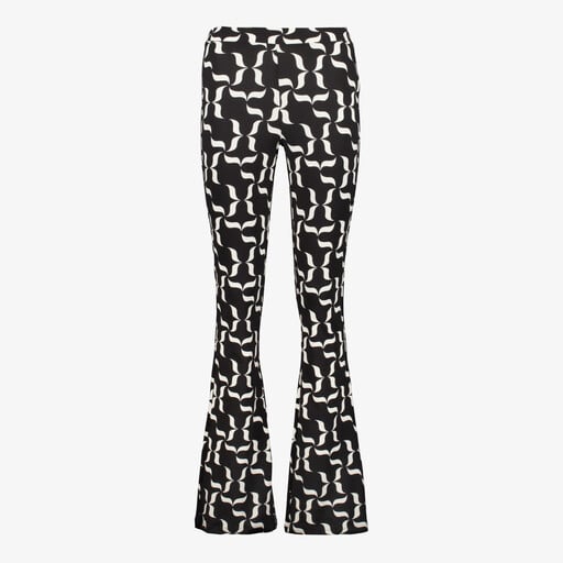 Dames flared broek met print zwart wit
