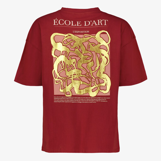 Dames T-shirt met backprint bordeauxrood