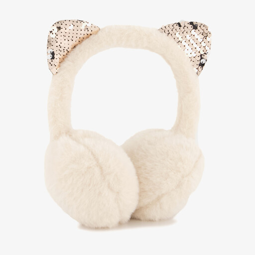 Meisjes oorwarmers met oortjes beige