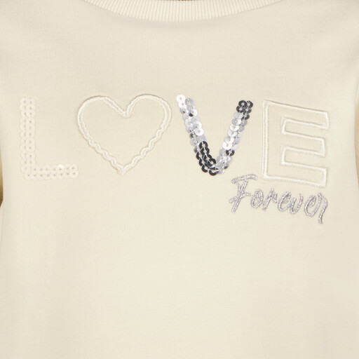 Meisjes sweater met tekst en pailletjes beige