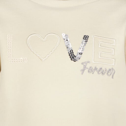 Meisjes sweater met tekst en pailletjes beige