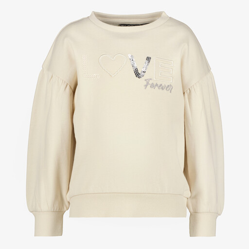 Meisjes sweater met tekst en pailletjes beige