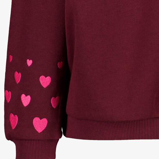 Meisjes sweater met hartjes bordeaux rood