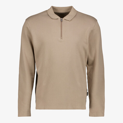 Heren polo shirt met lange mouwen beige