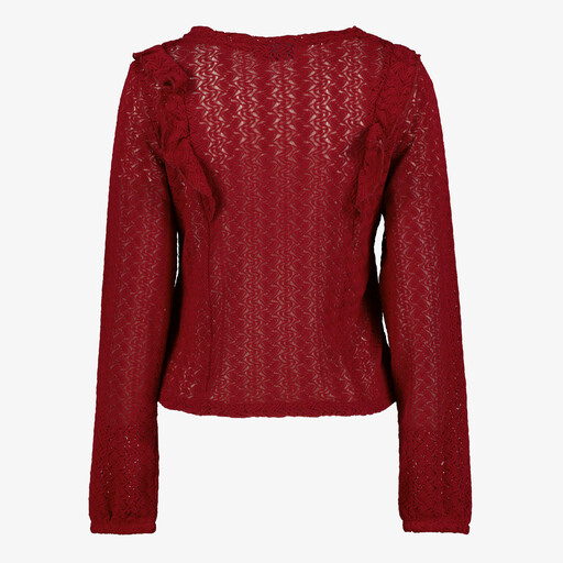 Kanten dames top met ruches bordeauxrood
