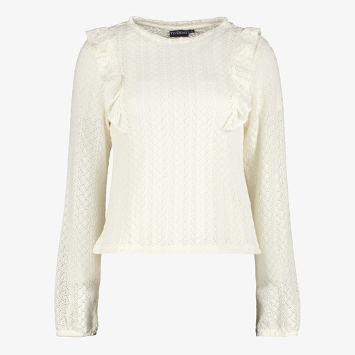 Kanten dames top met ruches lichtbeige