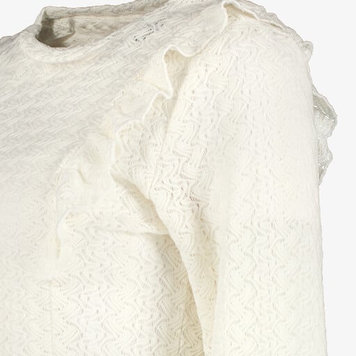 Kanten dames top met ruches lichtbeige