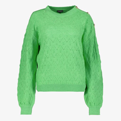 Gebreide dames trui met hartjesknopen groen