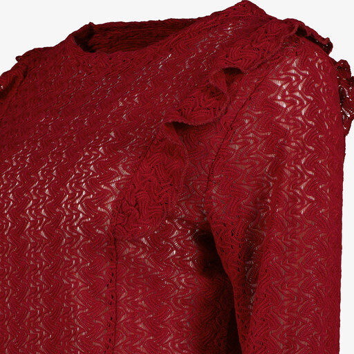 Kanten dames top met ruches bordeauxrood