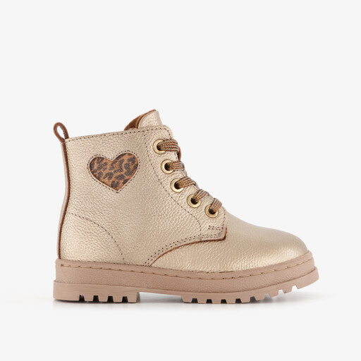 Leren meisjes veterboots met hartje goud