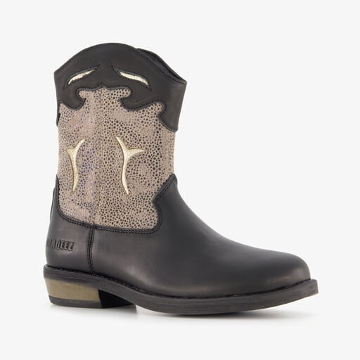 Leren meisjes western boots zwart