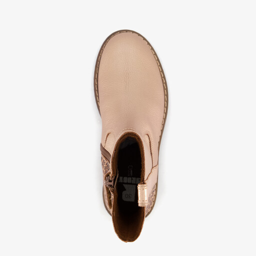 Leren meisjes enkellaarsjes met panterprint details goud