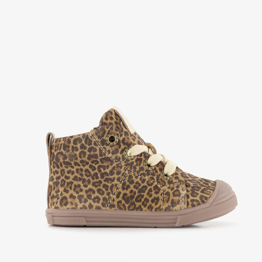 Suède meisjes veterboots met panterprint bruin