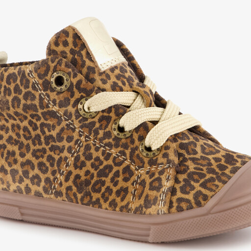 Suède meisjes veterboots met panterprint bruin