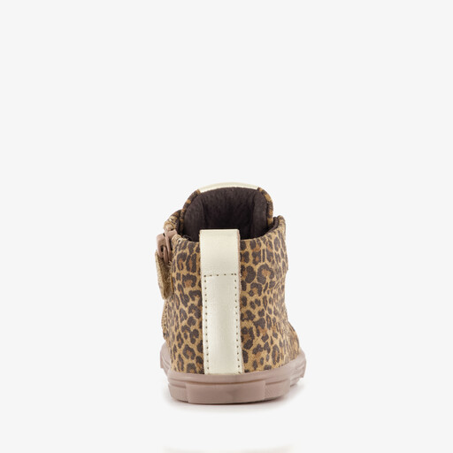 Suède meisjes veterboots met panterprint bruin