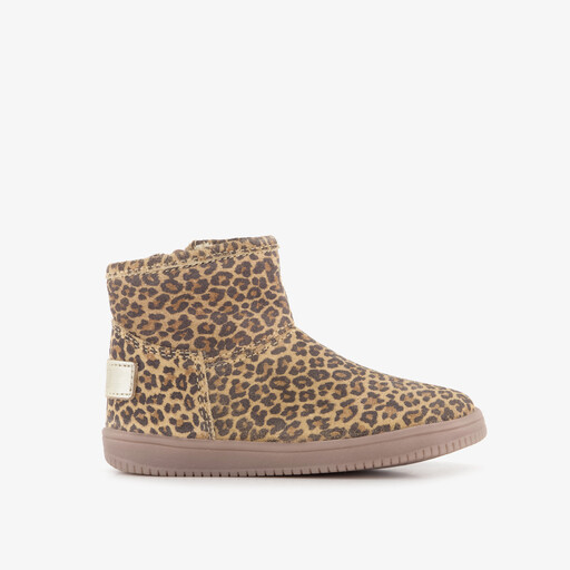 Suède meisjes boots met panterprint bruin