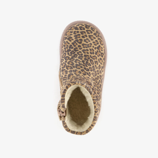 Suède meisjes boots met panterprint bruin