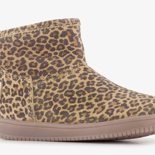 Suède meisjes boots met panterprint bruin