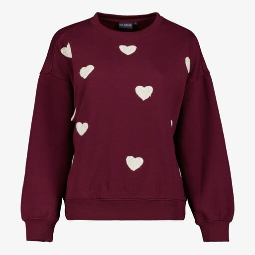 Dames sweater met hartjes bordeauxrood
