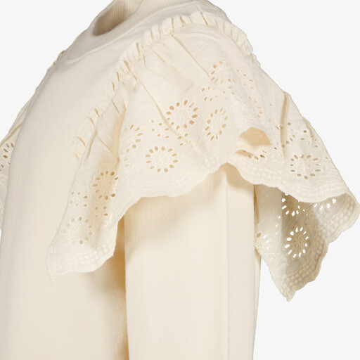 Meisjes sweater met broderie details beige