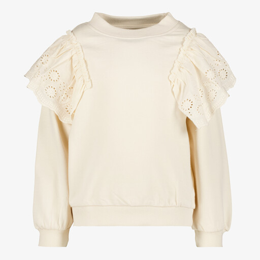 Meisjes sweater met broderie details beige