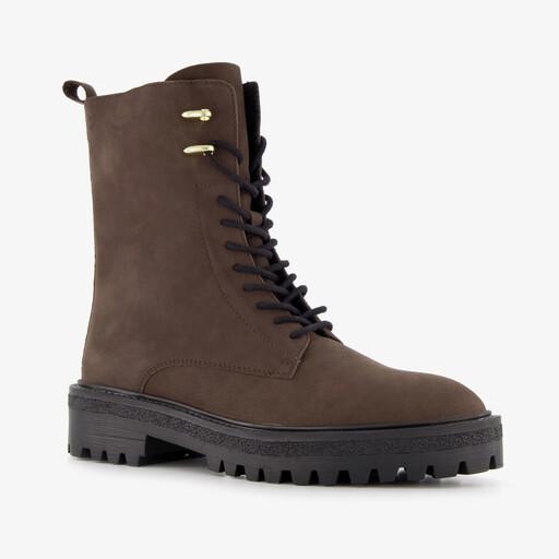Leren dames veterboots bruin