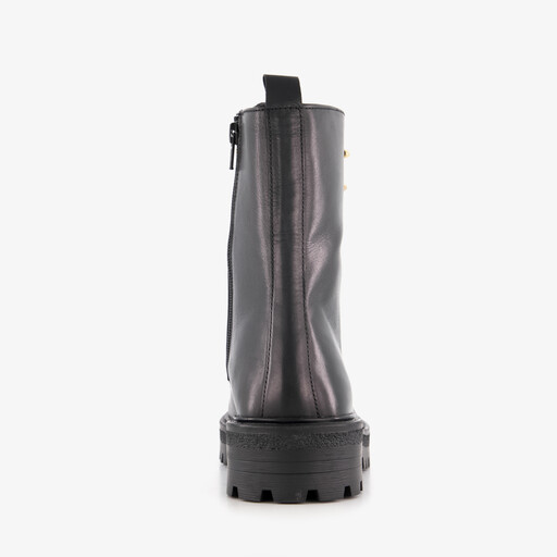 Leren dames veterboots zwart