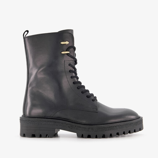 Leren dames veterboots zwart