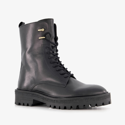 Leren dames veterboots zwart
