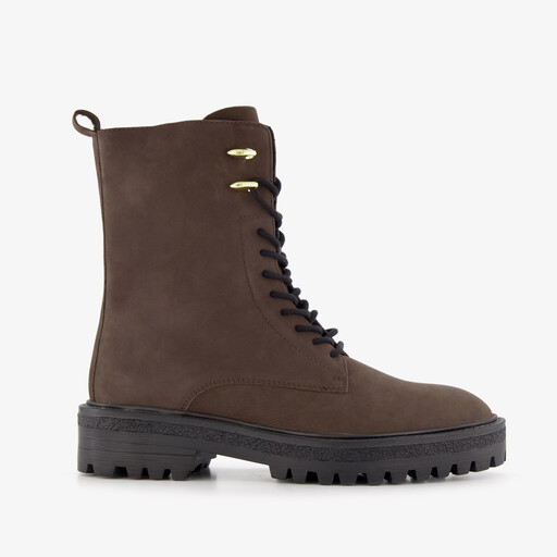 Leren dames veterboots bruin