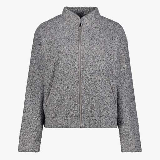 Dames bouclé bomber jas grijs