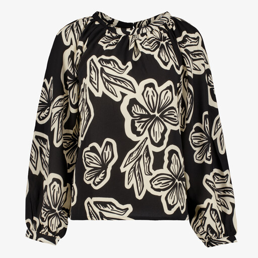 Dames blouse met bloemenprint zwart wit