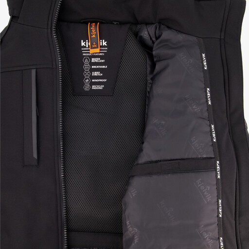 Gewatteerde heren softshell jas zwart