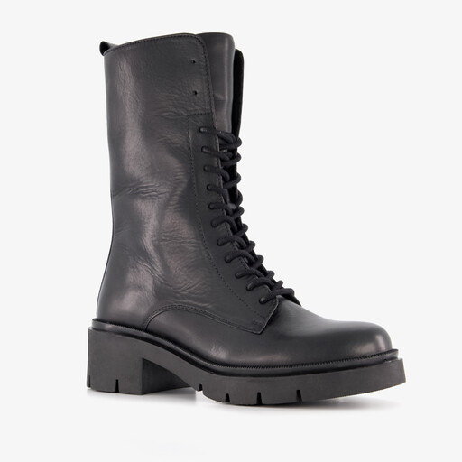 Leren dames veterboots zwart