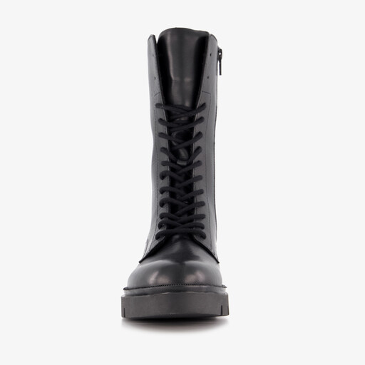 Leren dames veterboots zwart