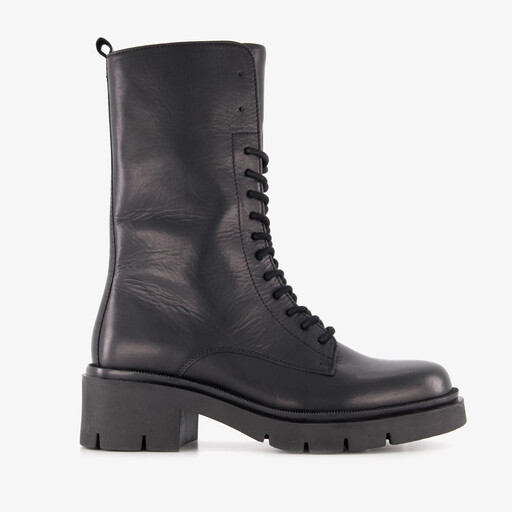 Leren dames veterboots zwart