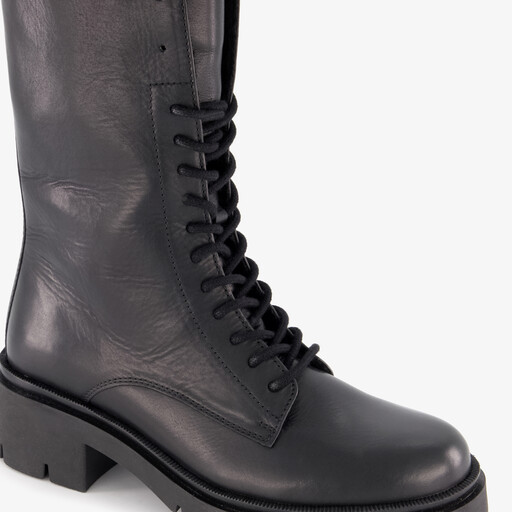 Leren dames veterboots zwart