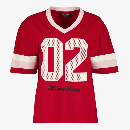 Dames baseballshirt rood wit