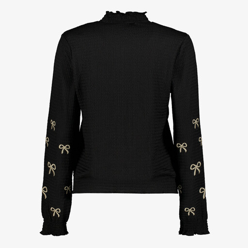 Dames top met col en strikjes zwart