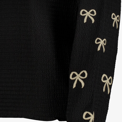 Dames top met col en strikjes zwart