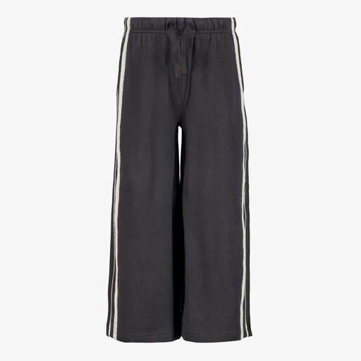 Meisjes wide leg broek met kanten biezen grijs